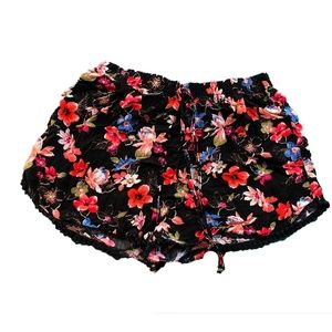 Black Floral Shorts